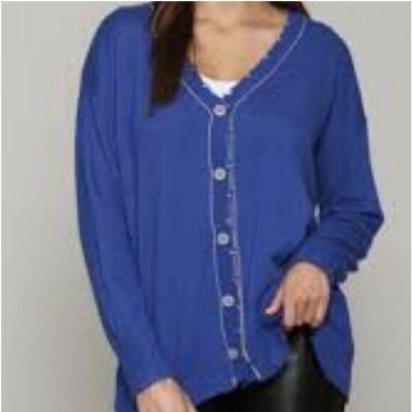 FATE Reversable Distressed Oversized Cardigan Small medium Gray Blue - Picture 3 of 15